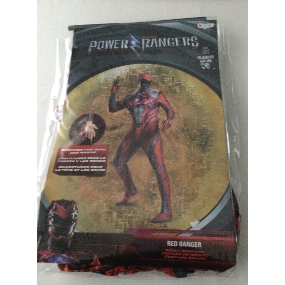 Mens Red Power Ranger Halloween Costume Suit Mask Disguise XL 42-46